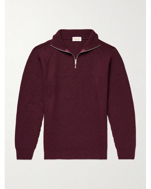 John Smedley Red Ryker Ribbed Recycled-Cashmere And Wool-Blend Half-Zip Sweater for men