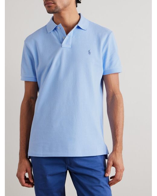 Polo Ralph Lauren Blue Logo-embroidered Cotton-jersey Polo Shirt for men