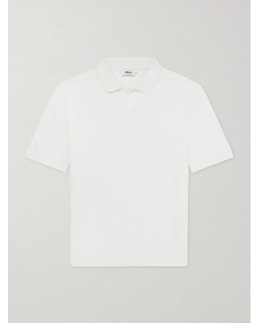 Altea White Pierre Honeycomb-knit Cotton-piqué Polo Shirt for men