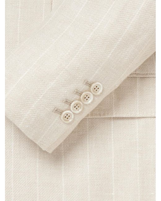 Brunello Cucinelli Natural Unstructured Striped Linen, Wool And Silk-Blend Blazer for men