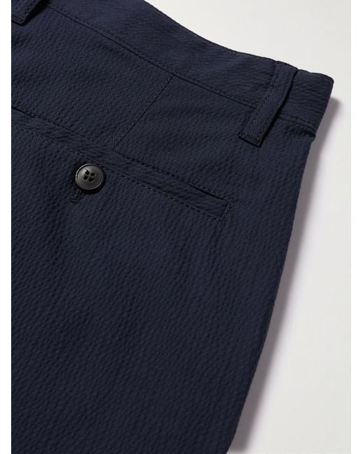 Pantaloni a gamba dritta in misto cotone seersucker con pinces di Sunspel in Blue da Uomo