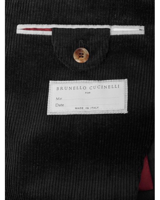 Brunello Cucinelli Black Double-Breasted Cotton-Blend Corduroy Suit Jacket for men
