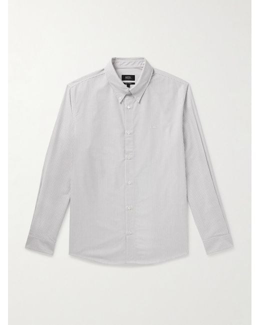 A.P.C. Greg gestreiftes Hemd aus Baumwoll-Oxford mit Button-Down-Kragen in White für Herren