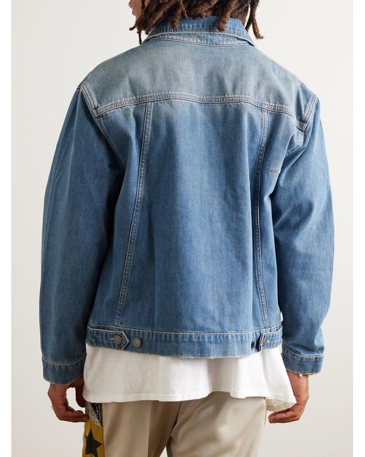 MANAAKI Blue Hemi Embroidered Denim Trucker Jacket for men