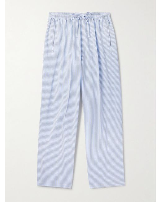Umit Benan Blue Julian Straight-Leg Silk And Cotton-Blend Drawstring Trousers for men