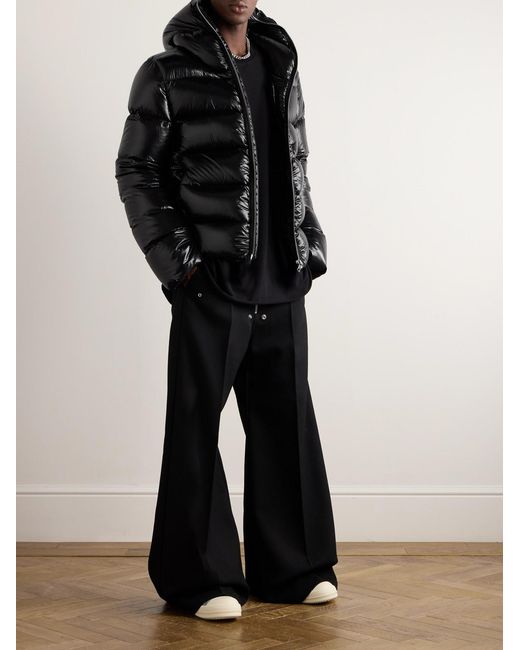 Rick Owens Black Quilted Glossed-Shell Hooded Down Jacket for men
