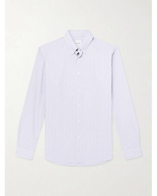 Paul Smith White Button-Down Collar Striped Cotton-Poplin Shirt for men