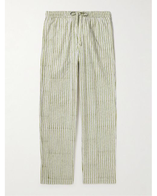 SMR Days Green Malibu Straight-leg Embroidered Striped Cotton Drawstring Trousers for men