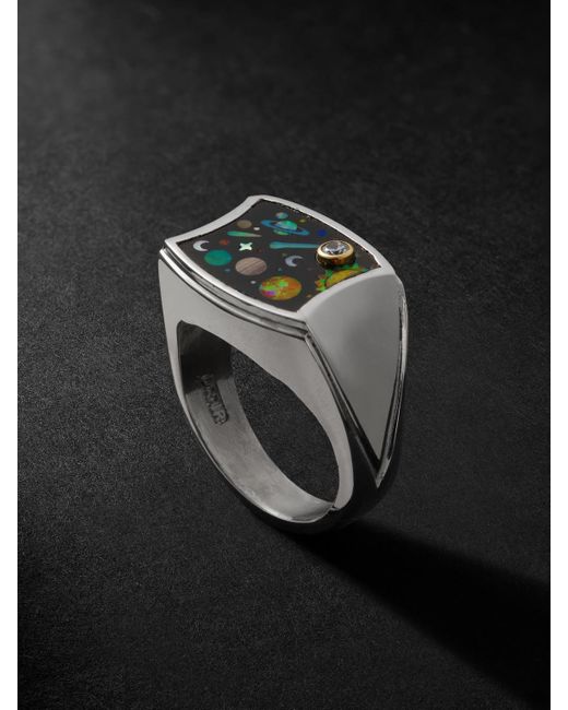 Jacquie Aiche Black Sterling Silver Multi-stone Ring for men