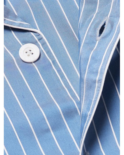Zimmerli of Switzerland Blue Camp-Collar Striped Woven Pyjama Set for men
