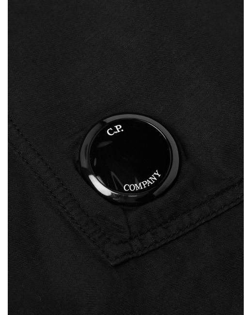 C P Company Black Straight-leg Logo-appliquéd Cotton And Linen-blend Trousers for men