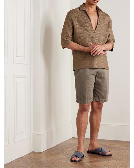 Shorts a gamba dritta in misto cotone e lino con pinces di Zegna in Gray da Uomo