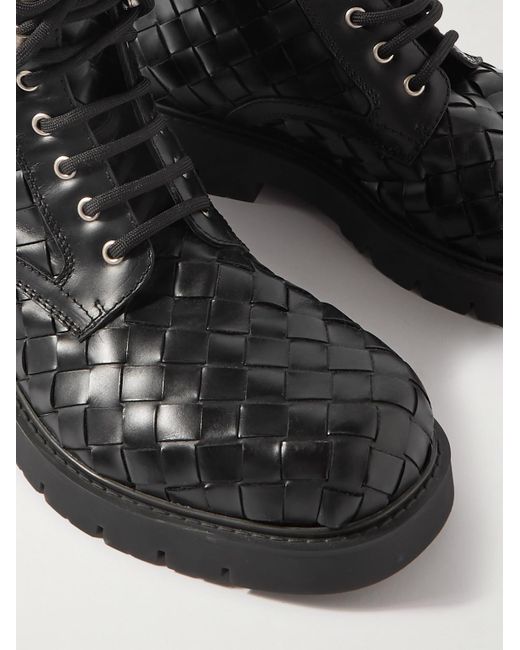 Bottega Veneta Black Haddock Intrecciato Leather Ankle Boots for men