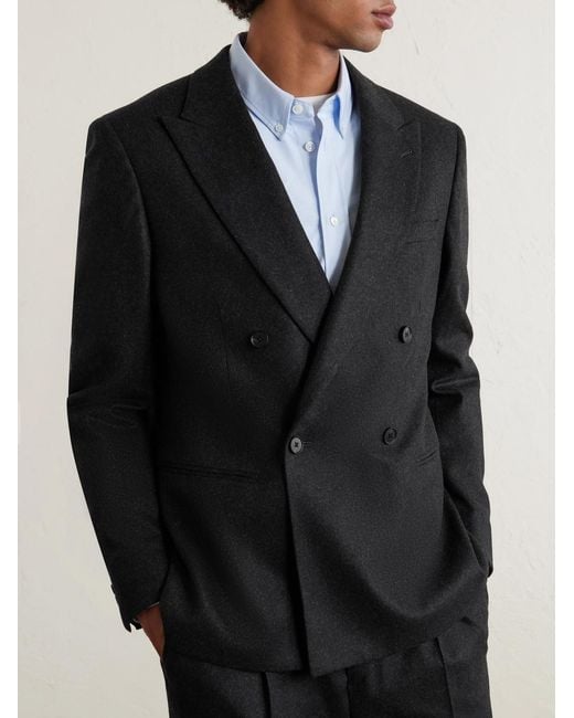 Mr P. Black Double-breasted Cashmere-blend Flannel Suit Jacket for men