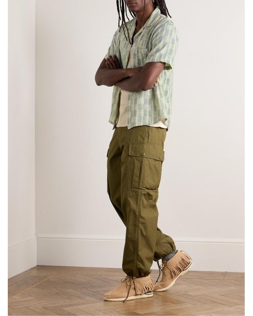 Camicia in cotone jacquard a quadri e righe con colletto aperto di Corridor NYC in Green da Uomo