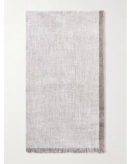 Brunello Cucinelli White Fringed Linen Scarf for men