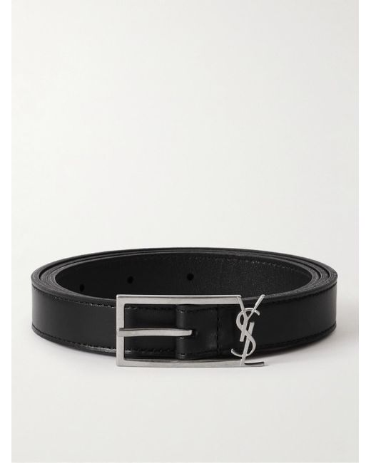 Cintura in pelle con logo di Saint Laurent in Black da Uomo