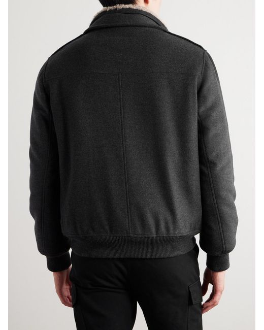 Brunello Cucinelli Black Shearling-Trimmed Cashmere Bomber Jacket for men