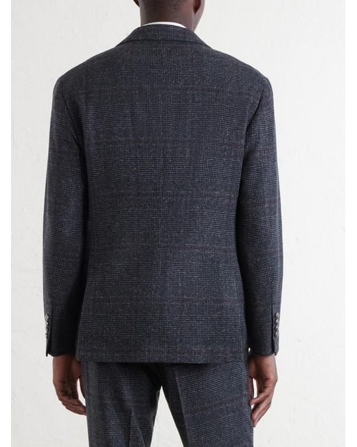 Brunello Cucinelli Black Checked Silk, Wool And Cashmere-Blend Suit Jacket for men