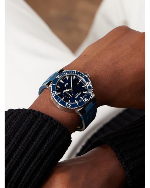 Oris Black Aquis Small Second Date Automatic 45.5Mm Stainless Steel And Rubber Watch, Ref. No. 01 743 7733 4155-07 4 24 69Eb for men