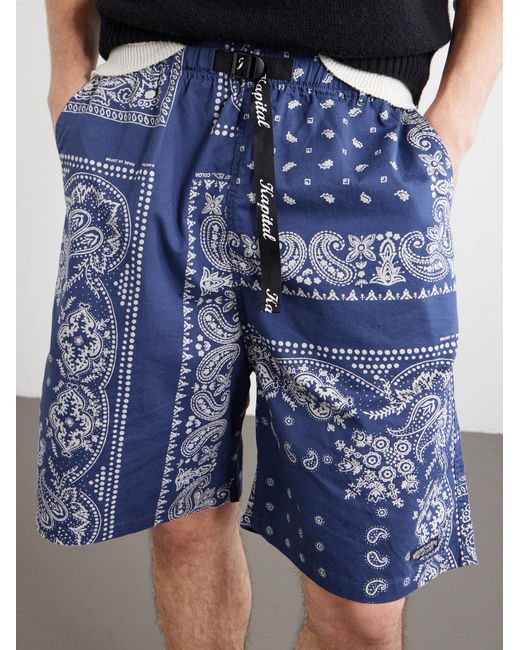 Kapital Blue Easy Straight-leg Belted Bandana-print Cotton Shorts for men