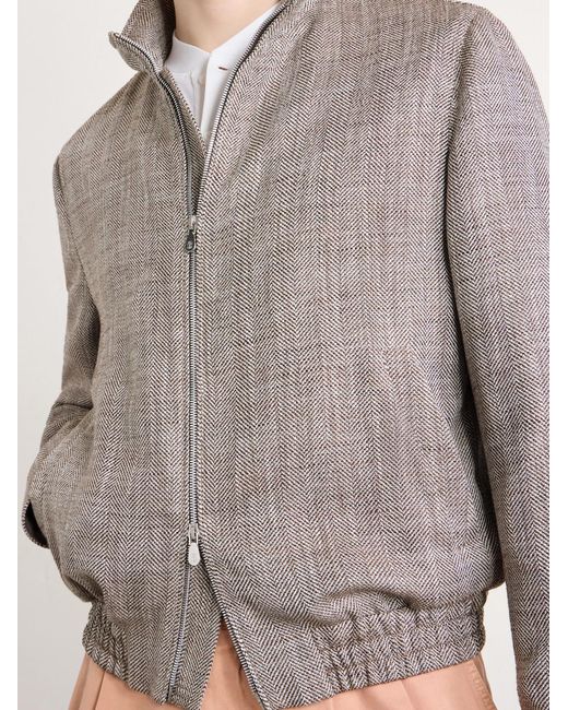 Brunello Cucinelli Gray Herringbone Bomber Jacket for men