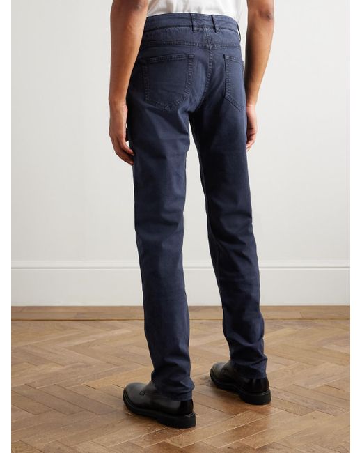 James Purdey & Sons Blue Slim-Fit Straight-Leg Cotton-Blend Twill Trousers for men