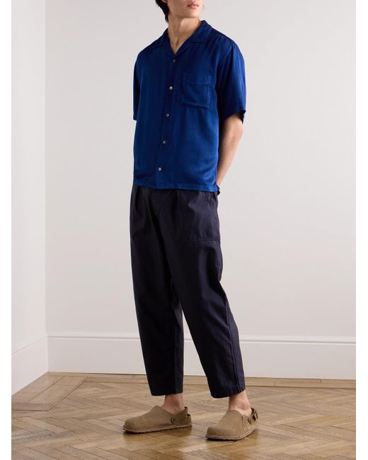 Blue Blue Japan Blue Camp-collar Indigo-dyed Twill Shirt for men