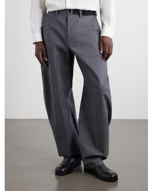 Sacai Gray Barrel-Leg Belted Woven Trousers for men