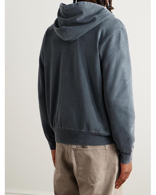 Remi Relief Distressed Cotton-Jersey Zip-Up Hoodie in Blue for Men