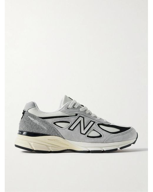 New Balance Gray 990v4 Leather-trimmed Suede And Mesh Sneakers for men