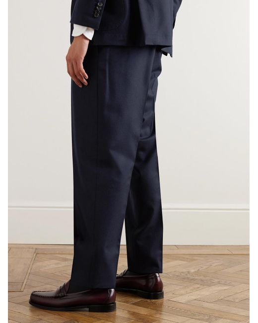 Drake's Blue Straight-leg Pleated Virgin Wool-flannel Trousers for men