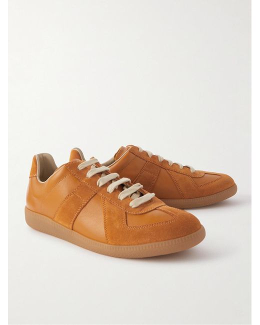 Maison Margiela Brown Replica Leather And Suede Sneakers for men