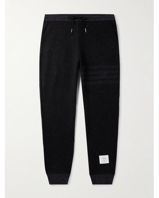 Thom Browne Black Logo-appliquéd Ribbed Cotton And Silk-blend Sweatpants for men