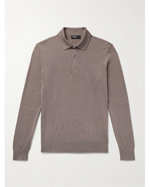 Zegna Gray Cashmere And Silk-blend Polo Shirt for men
