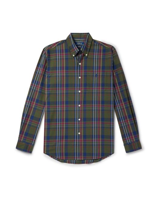 Polo Ralph Lauren Blue Button-Down Collar Checked Performance Woven Shirt for men