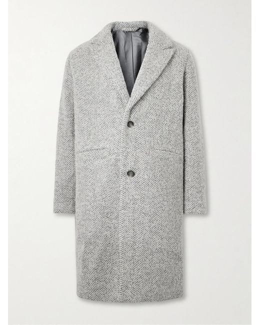 NN07 Gray Fulvio 8011 Herringbone Recycled Wool-blend Bouclé Coat for men