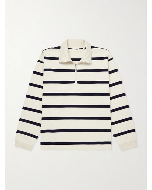 FRAME White Logo-Embroidered Striped Cotton Sweater for men