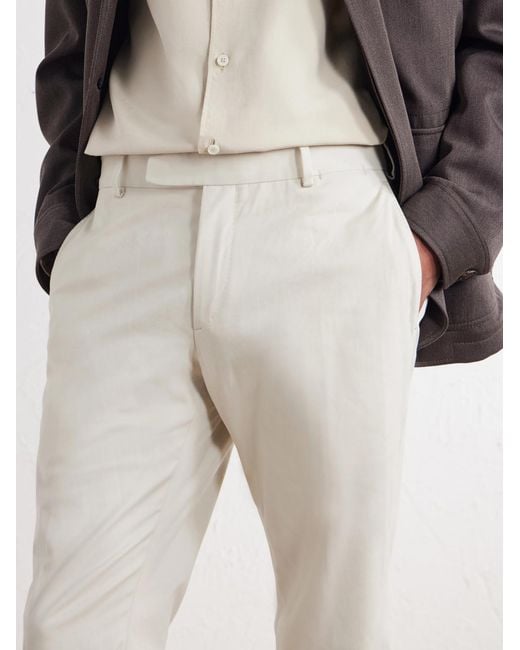 Brioni White Straight-Leg Stretch-Cotton Gabardine Trousers for men