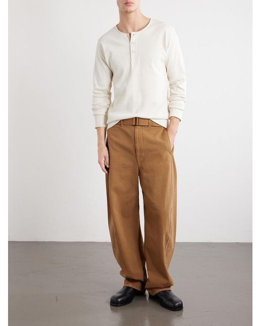 Lemaire White Henley Ribbed Cotton T-Shirt for men