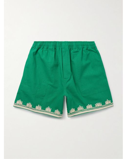 Bode Ripple gerade geschnittene Shorts aus Baumwoll-Canvas mit Verzierungen und Ripsband in Green für Herren