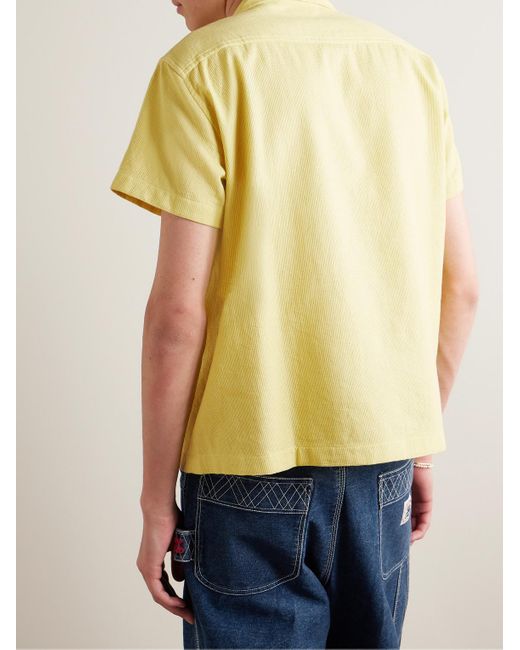 Camicia in cotone punto waffle con colletto aperto e perline Chicory di Bode in Yellow da Uomo