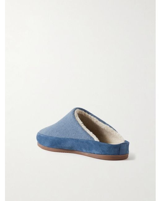 Mulo Blue Suede-trimmed Shearling-lined Wool Slippers for men
