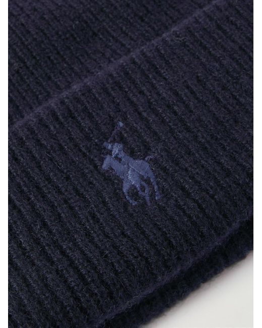 Polo Ralph Lauren Blue Logo-embroidered Ribbed Cashmere Beanie
