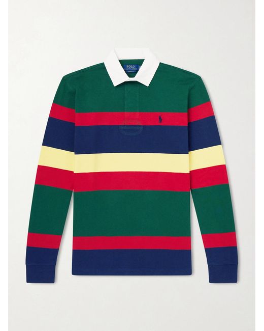 Polo Ralph Lauren Green Logo-Embroidered Striped Cotton-Jersey Rugby Shirt for men