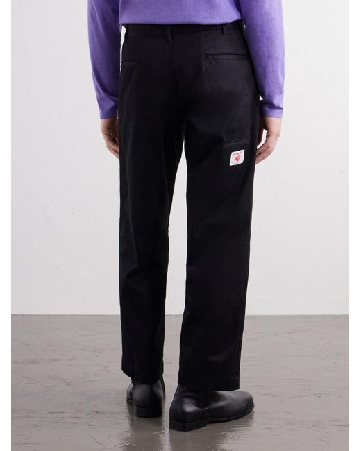 Human Made Blue Tapered Pleated Cotton-Canvas Trousers for men