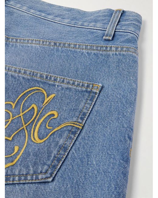 Stockholm Surfboard Club Blue Straight-leg Embroidered Jeans for men