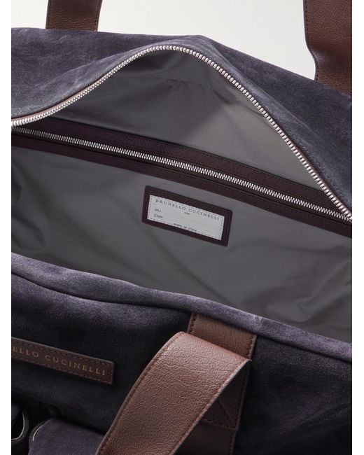 Brunello Cucinelli Weekender aus Veloursleder mit Lederbesatz in Black für Herren