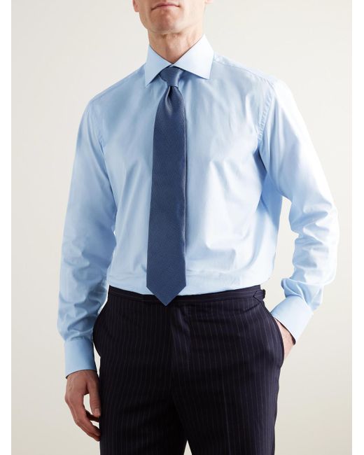 Brioni Blue Cutaway-collar Cotton-poplin Shirt for men