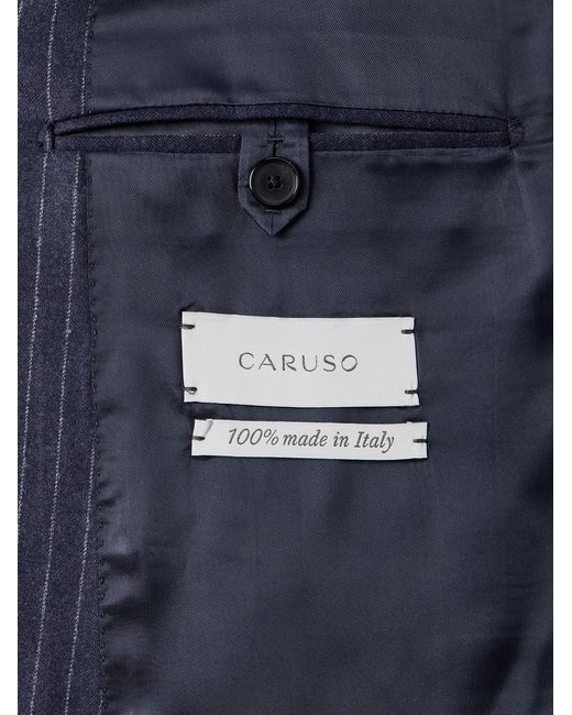 Caruso Blue Double-Breasted Pinstriped Wool Suit Jacket for men